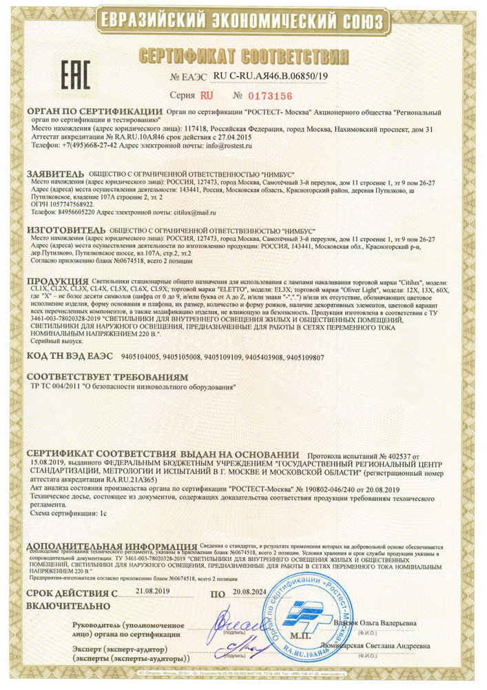 Сертификаты Citilux